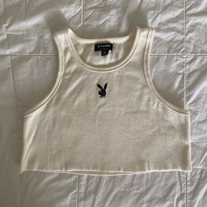 Playboy White Cropped Tank